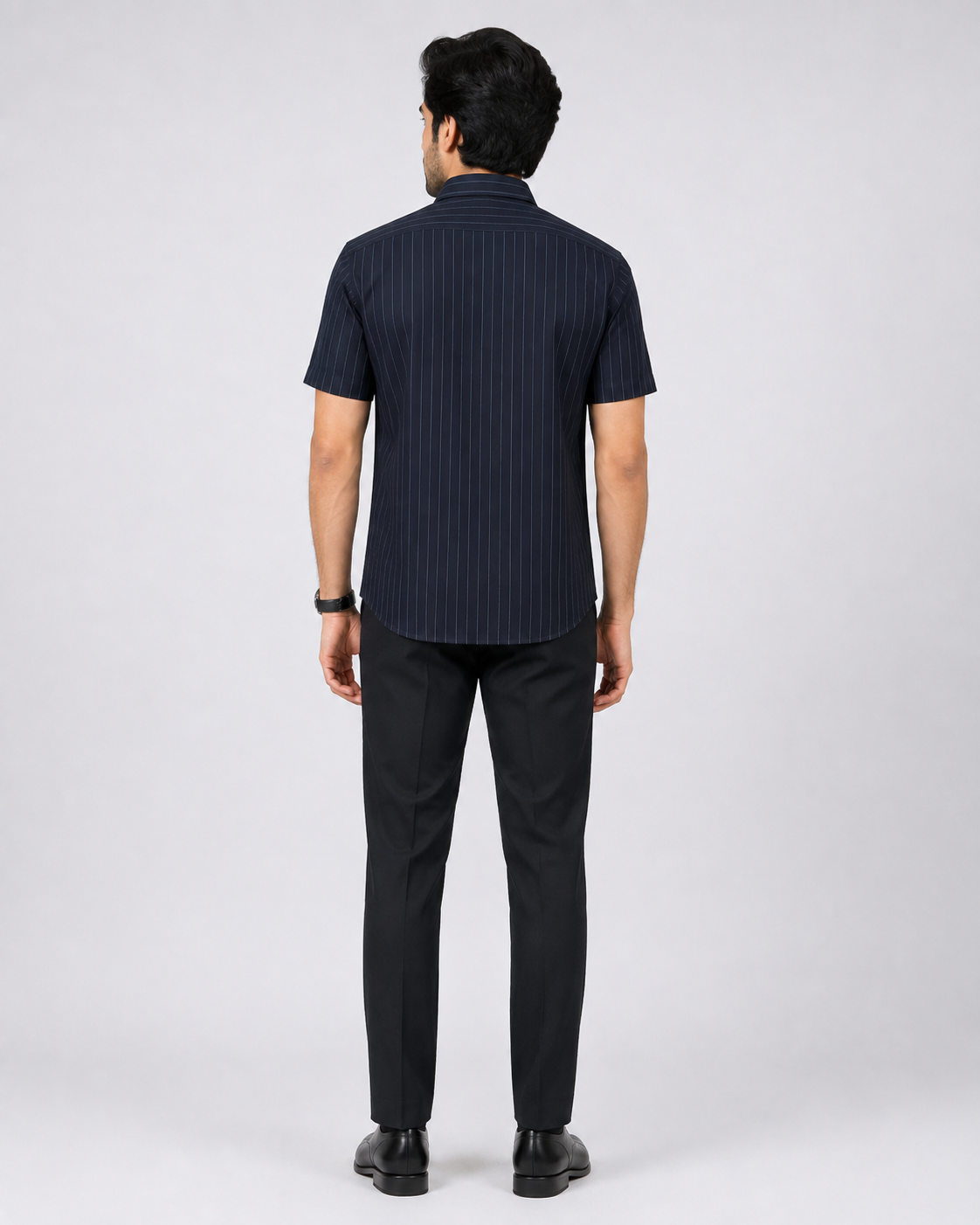 Evora Men's Midnight Navy Pinstripe Half Sleeve Shirt