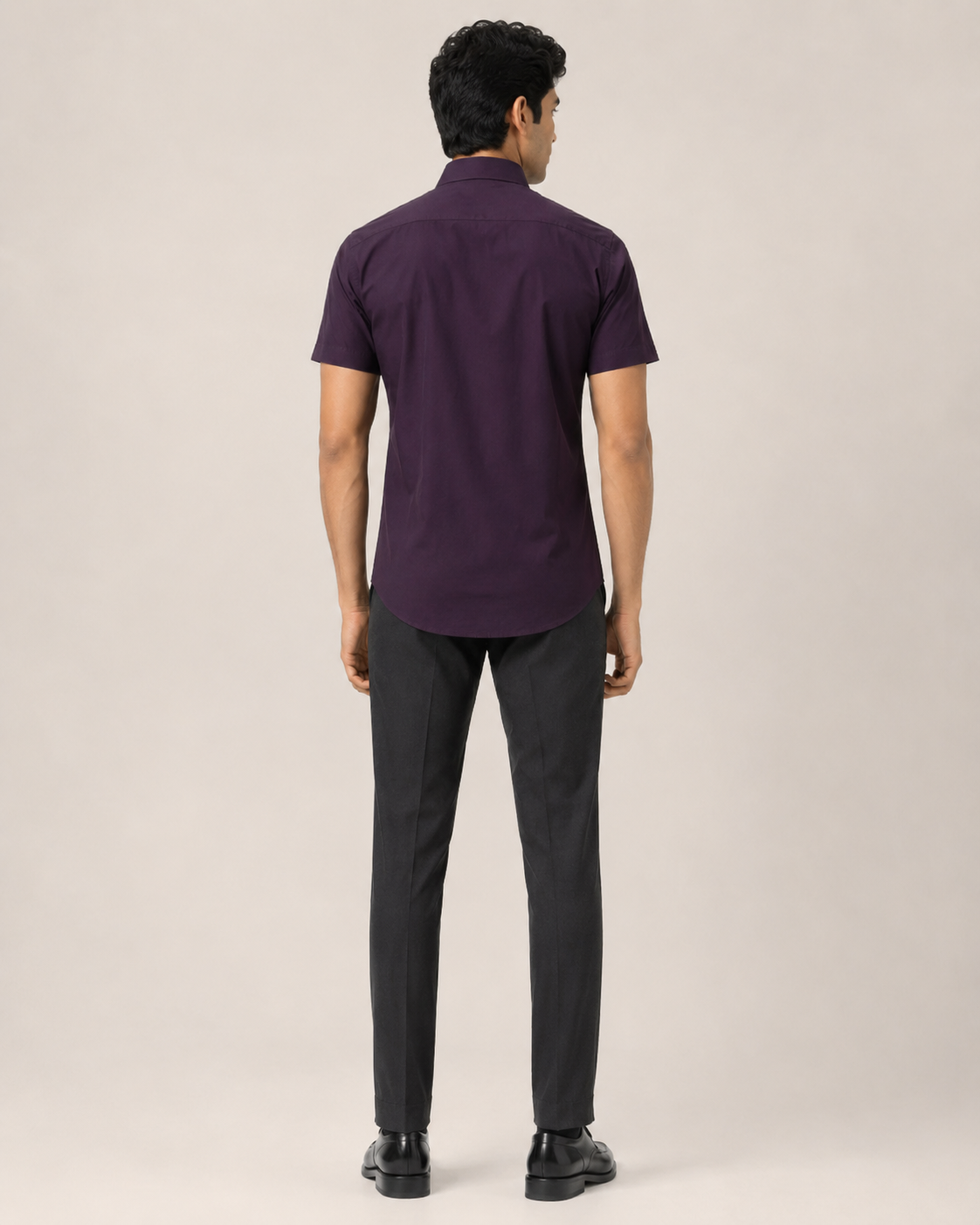 Evora Men's Deep Aubergine Half Sleeve Cotton Shirt