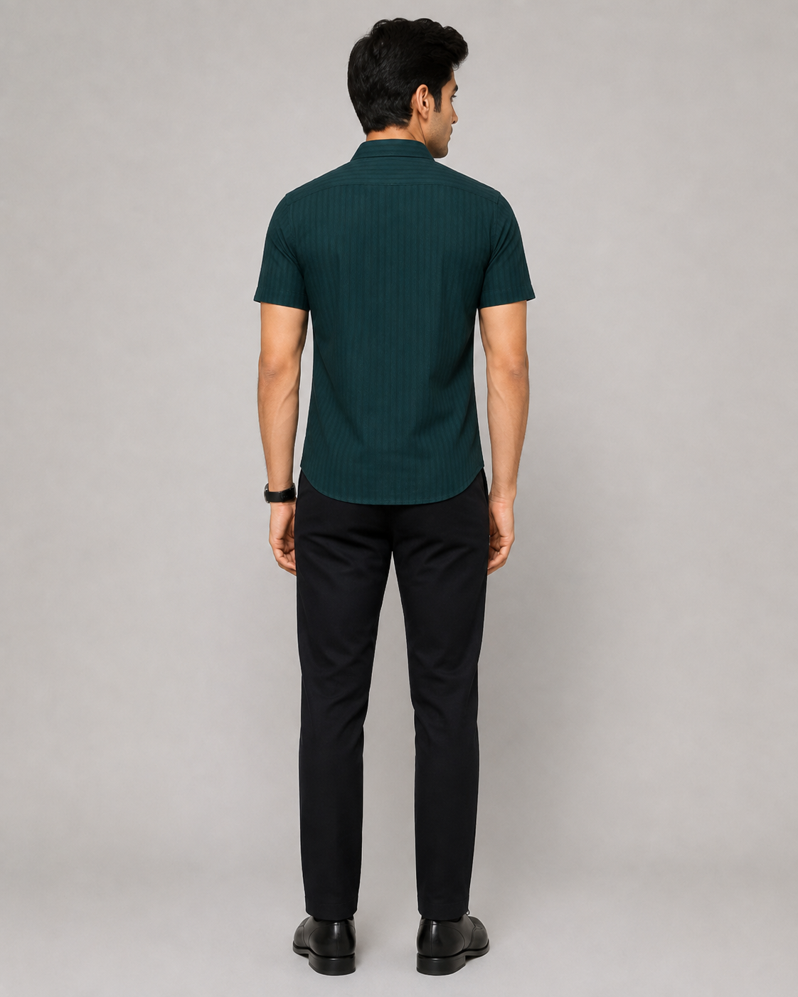 Evora Men's Deep Teal Textured Half Sleeve Cotton Shirt