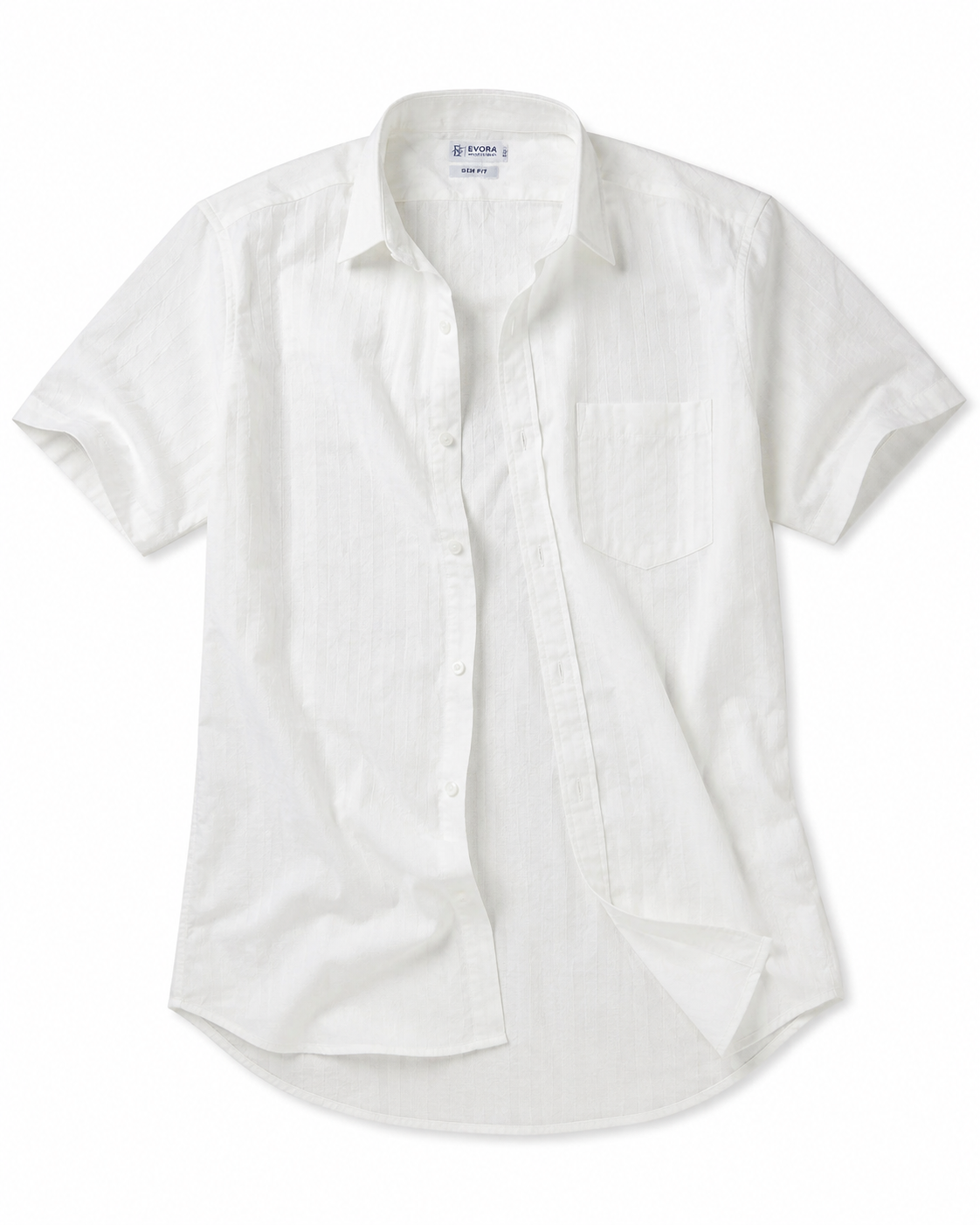 Evora Men's Soft White Vertical Stripe Half Sleeve Cotton Shirt