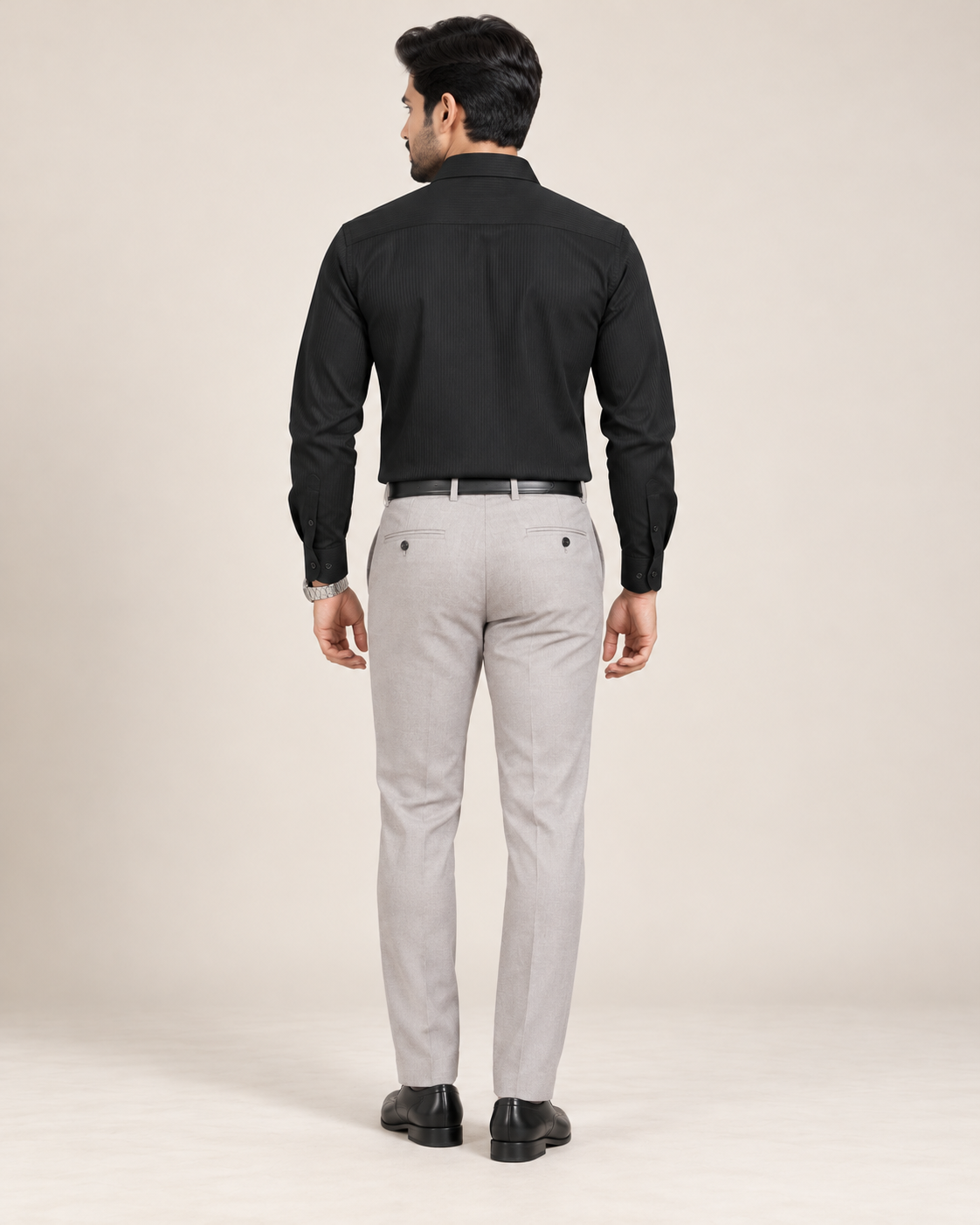 Vijaya Fashion Men's Cotton Slim Fit Full Sleeve Charcoal Black Textured Shirt
