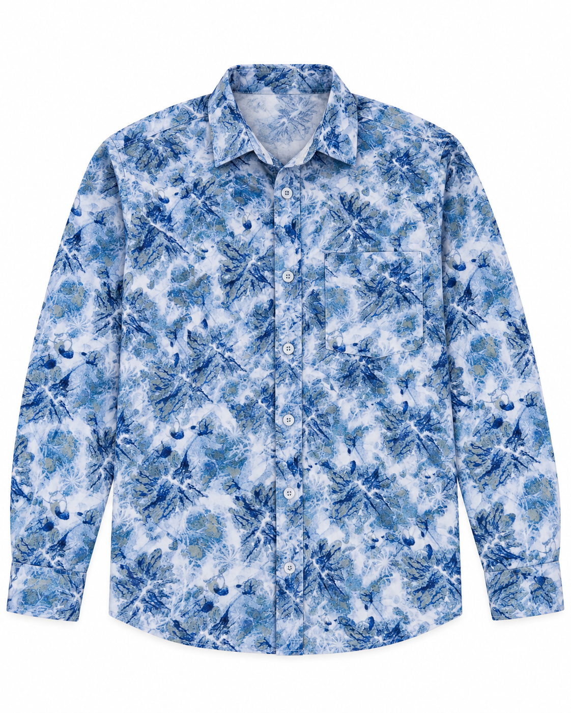 Cobalt Blue Abstract Floral Print Cotton Full Sleeve Regular Fit Shirt