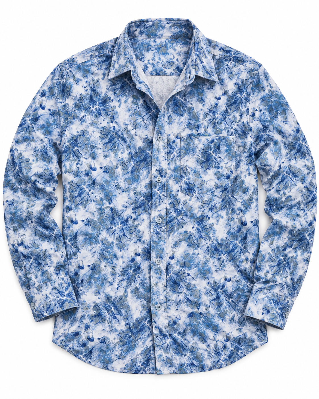 Cobalt Blue Abstract Floral Print Cotton Full Sleeve Regular Fit Shirt