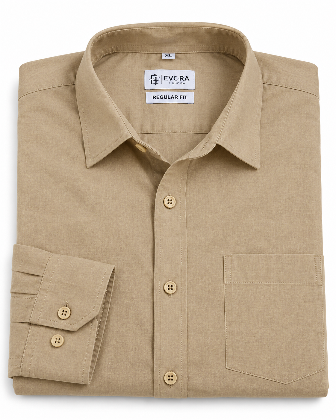 Khaki Beige Solid Cotton Full Sleeve Regular Fit Shirt