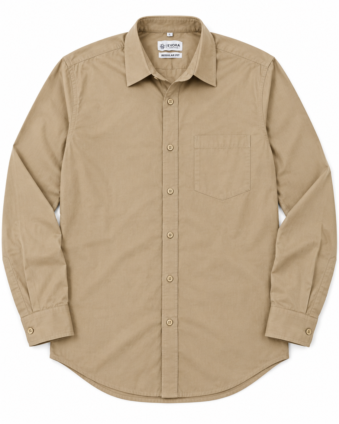 Khaki Beige Solid Cotton Full Sleeve Regular Fit Shirt