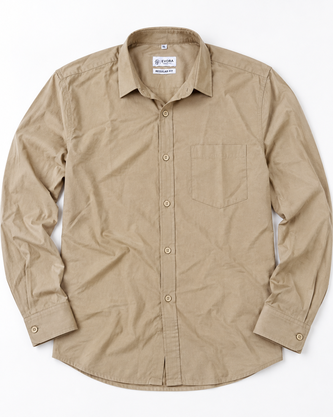 Khaki Beige Solid Cotton Full Sleeve Regular Fit Shirt