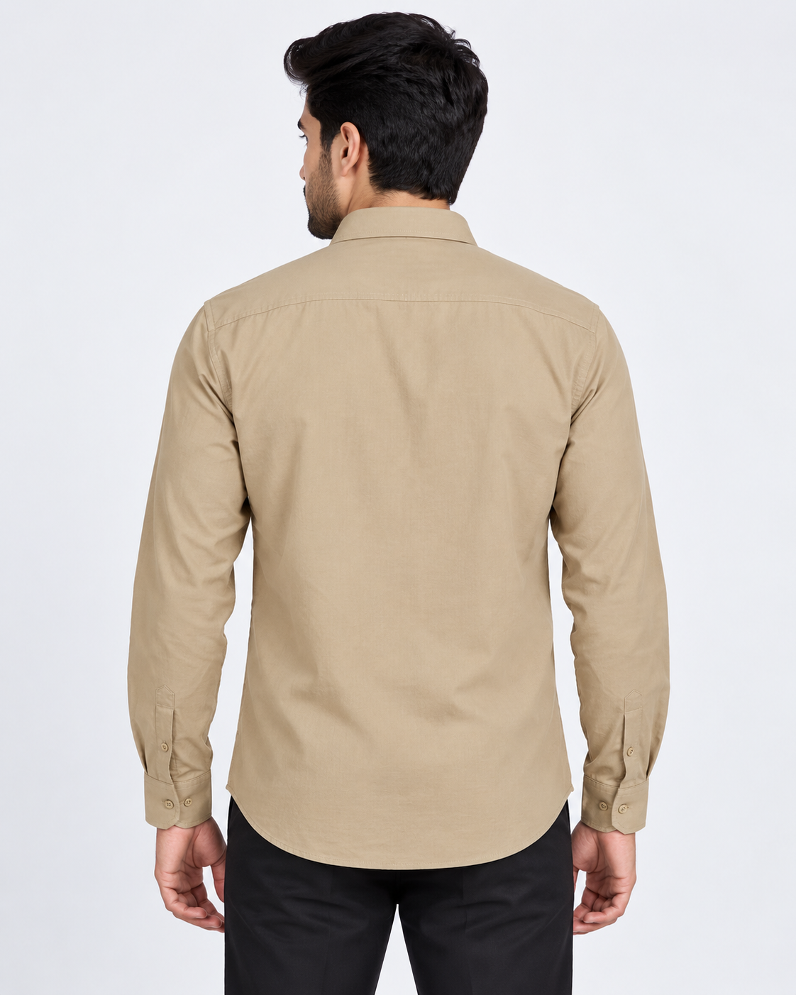 Khaki Beige Solid Cotton Full Sleeve Regular Fit Shirt