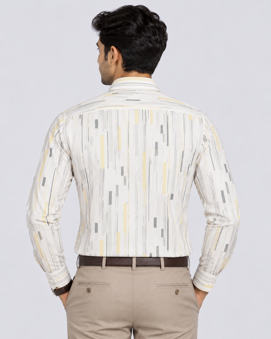 Ivory White Abstract Linear Print Cotton Full Sleeve Regular Fit Shirt