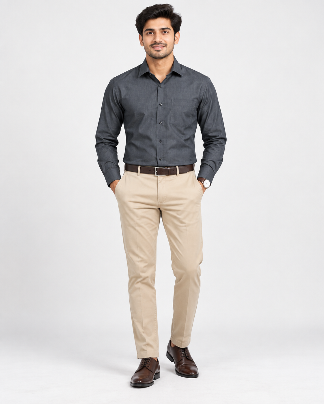 Charcoal Slate Gray Solid Cotton Full Sleeve Regular Fit Shirt