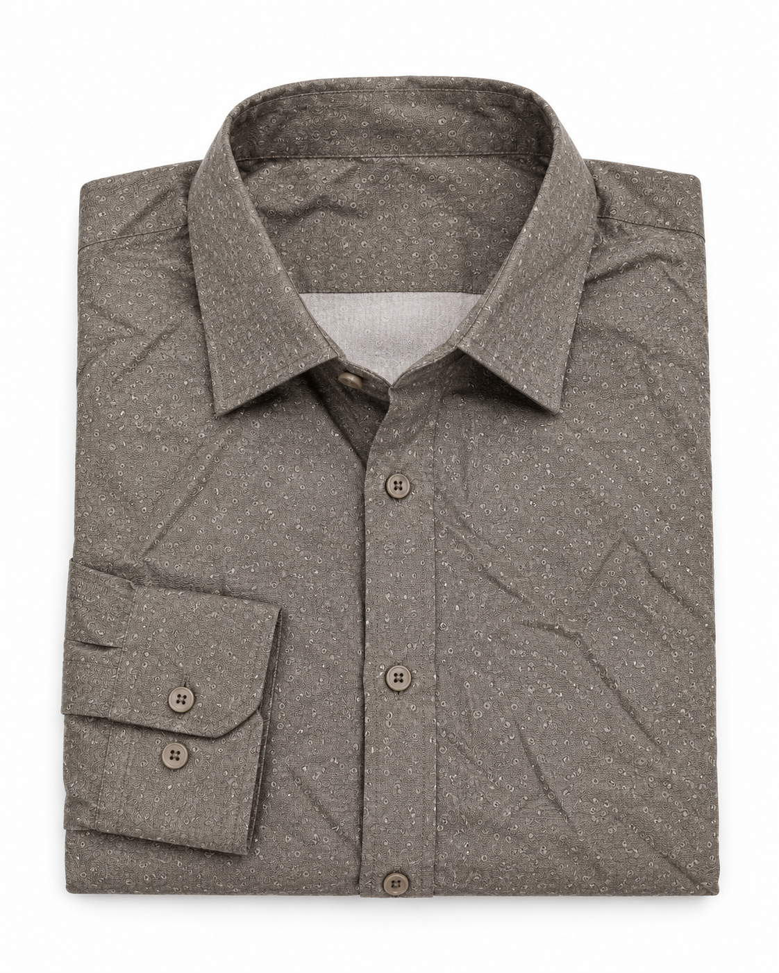 Warm Taupe Gray Micro Paisley Print Cotton Full Sleeve Regular Fit Shirt