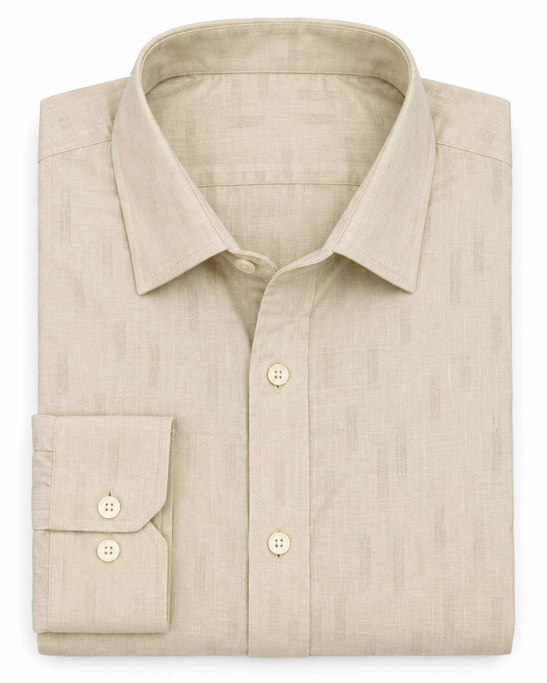 Light Cream Beige Self-Pattern Cotton Full Sleeve Regular Fit Shirt