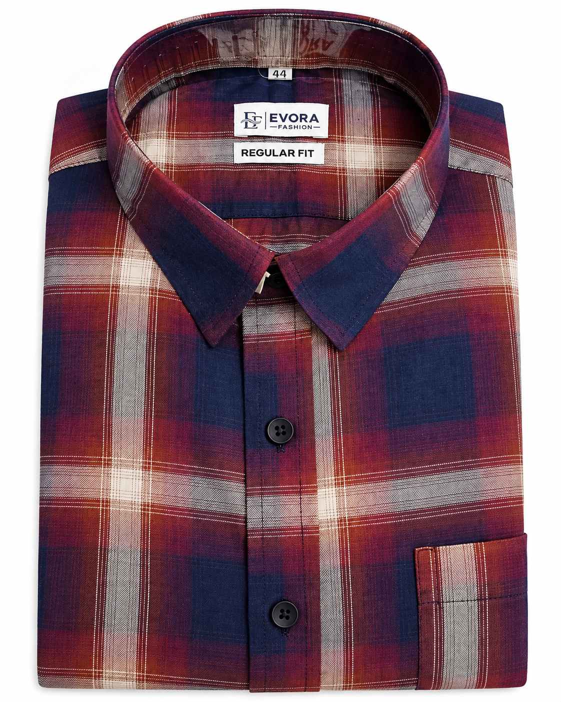 Burgundy Red Navy Plaid Check Full Sleeve Regular Fit Shirt