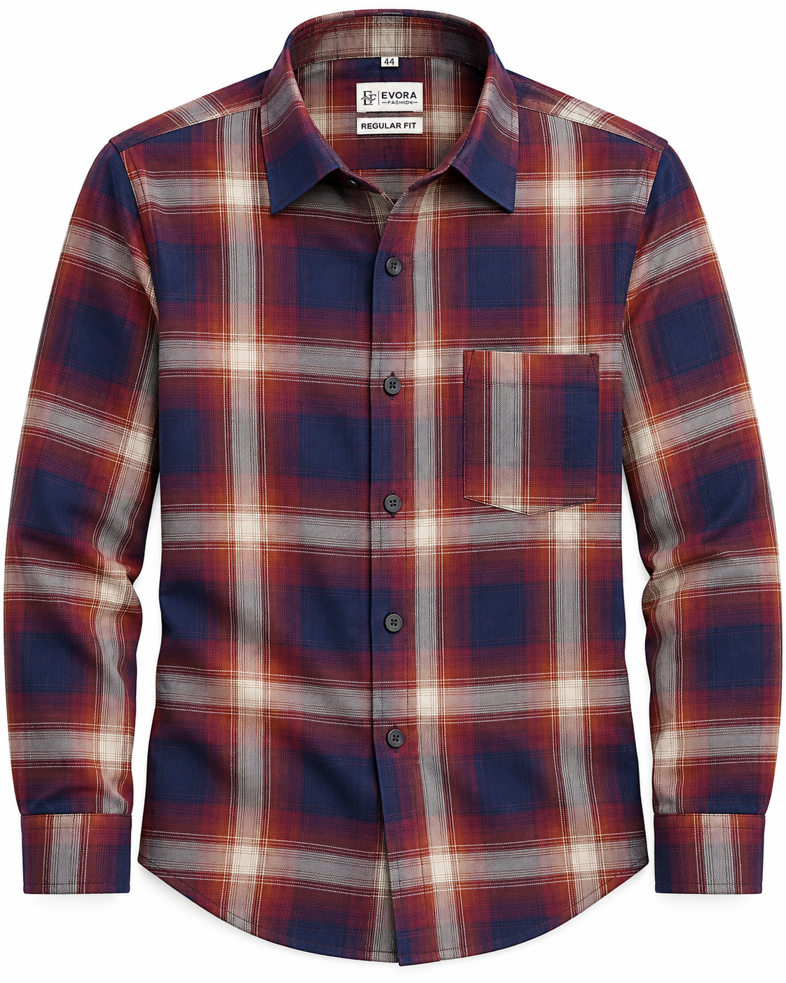 Burgundy Red Navy Plaid Check Full Sleeve Regular Fit Shirt