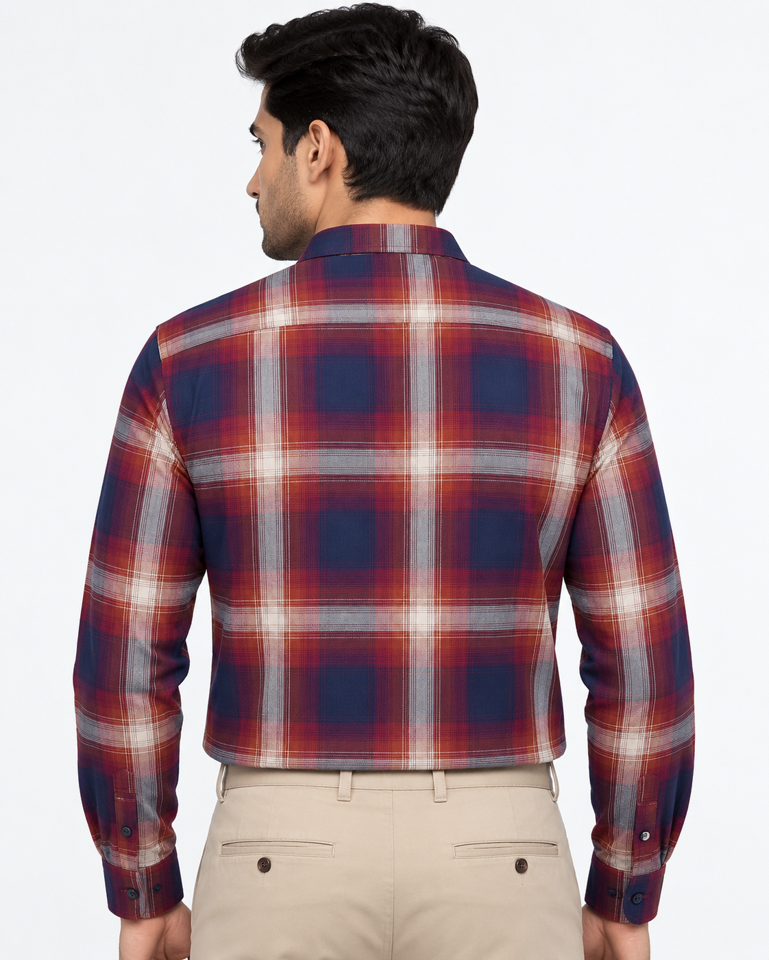 Burgundy Red Navy Plaid Check Full Sleeve Regular Fit Shirt