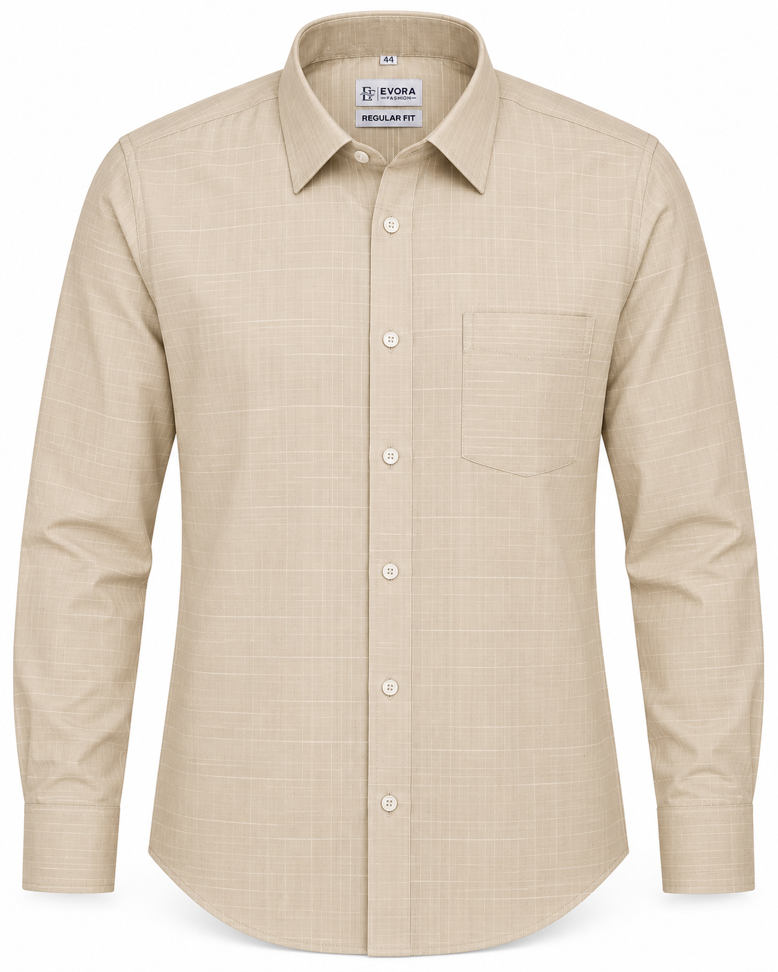 Light Sand Beige Fine Check Full Sleeve Regular Fit Shirt