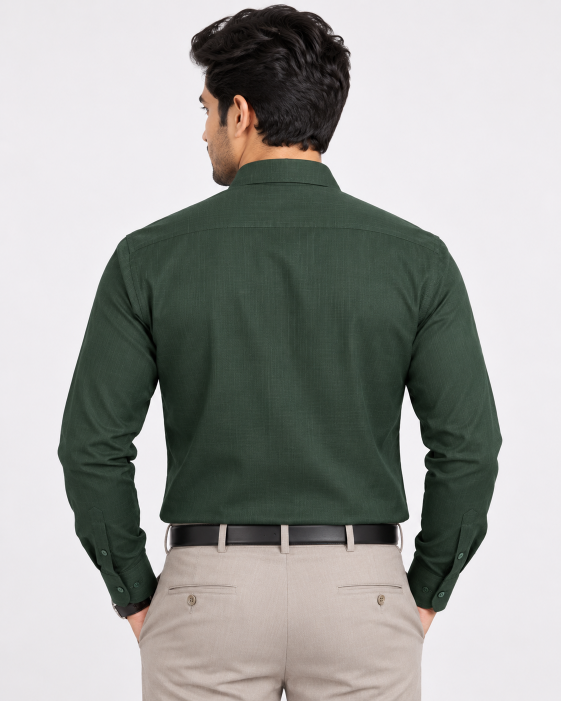 Deep Forest Green Textured Full Sleeve Regular Fit Shirt