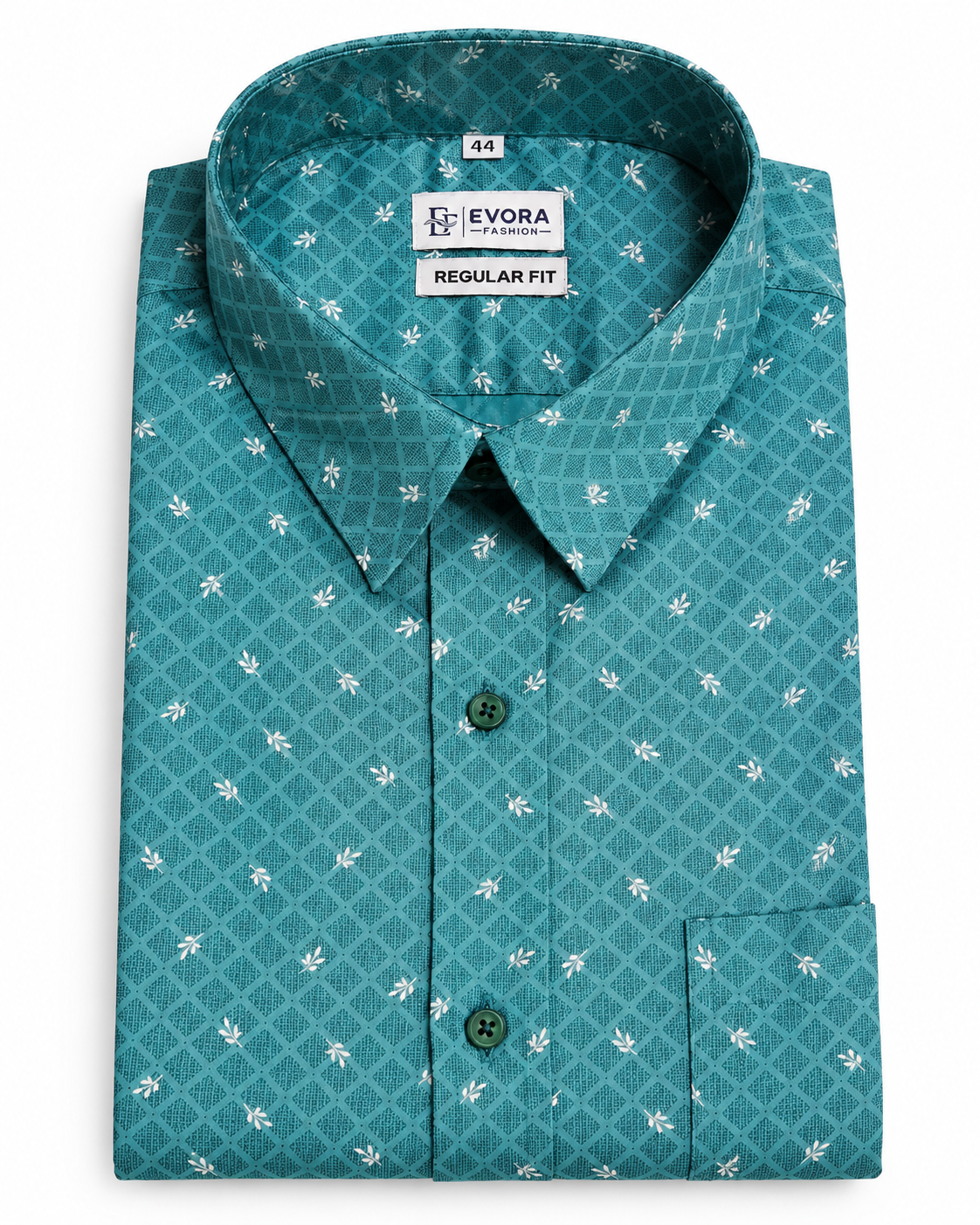 Turquoise Teal Blue Geometric Print Cotton Full Sleeve Regular Fit Shirt