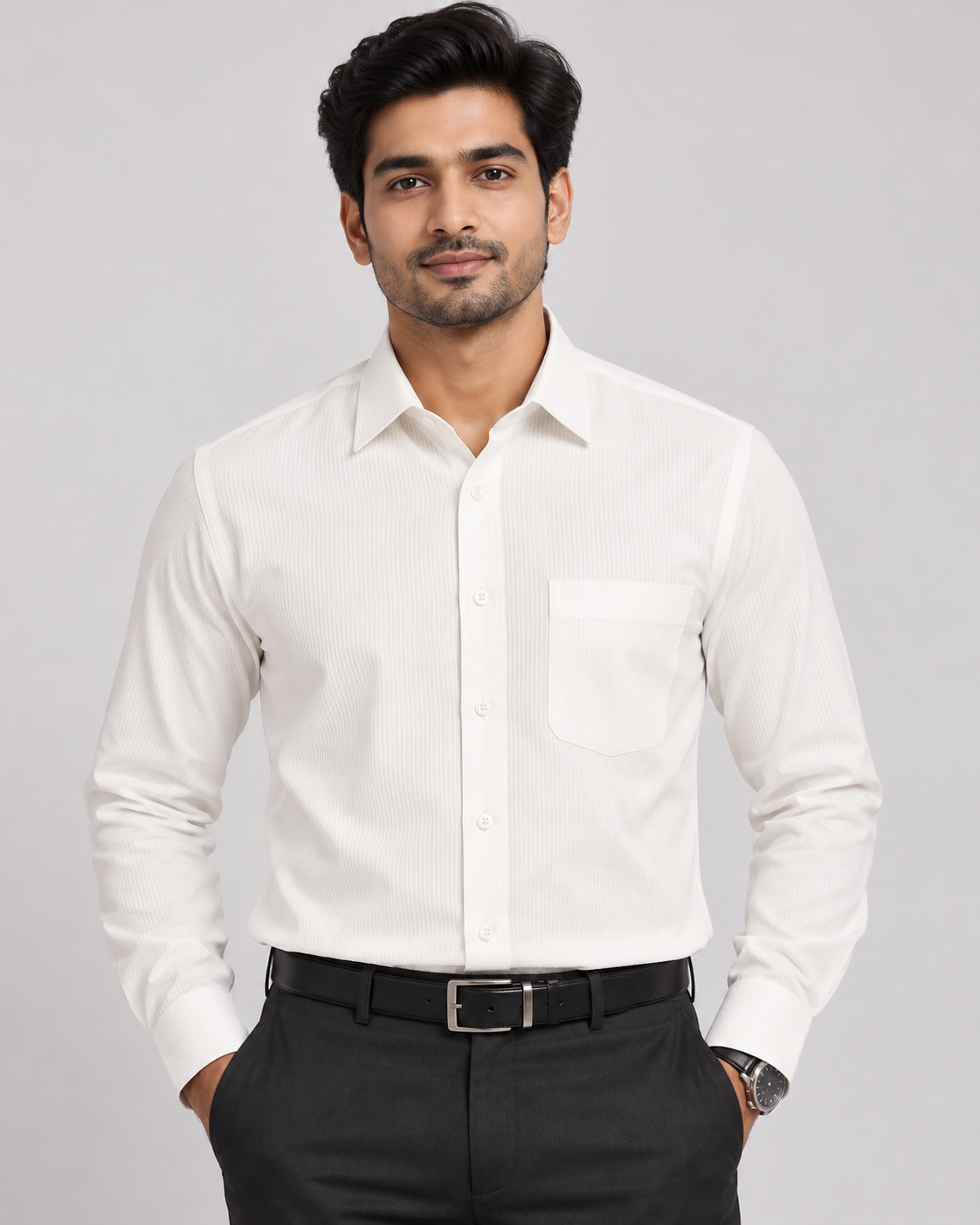 Ivory White Fine Micro Check Full Sleeve Regular Fit Shirt