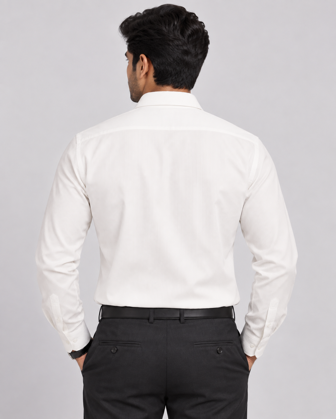 Ivory White Fine Micro Check Full Sleeve Regular Fit Shirt