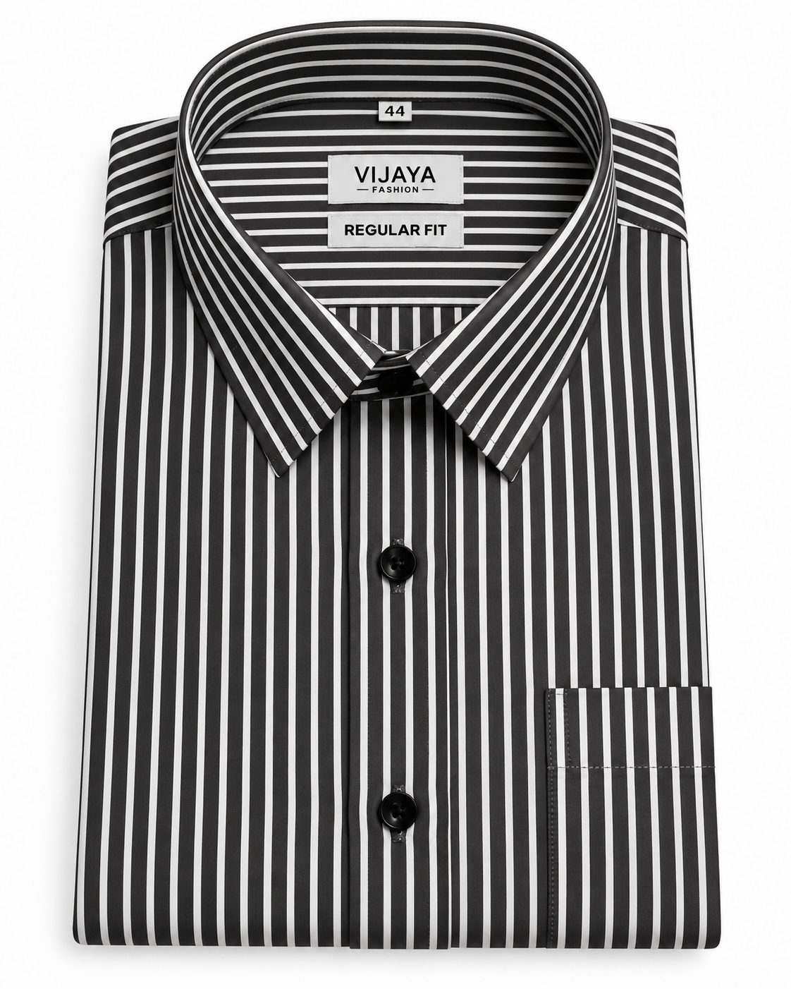 Charcoal Black White Stripe Polyester Blend Full Sleeve Regular Fit Shirt