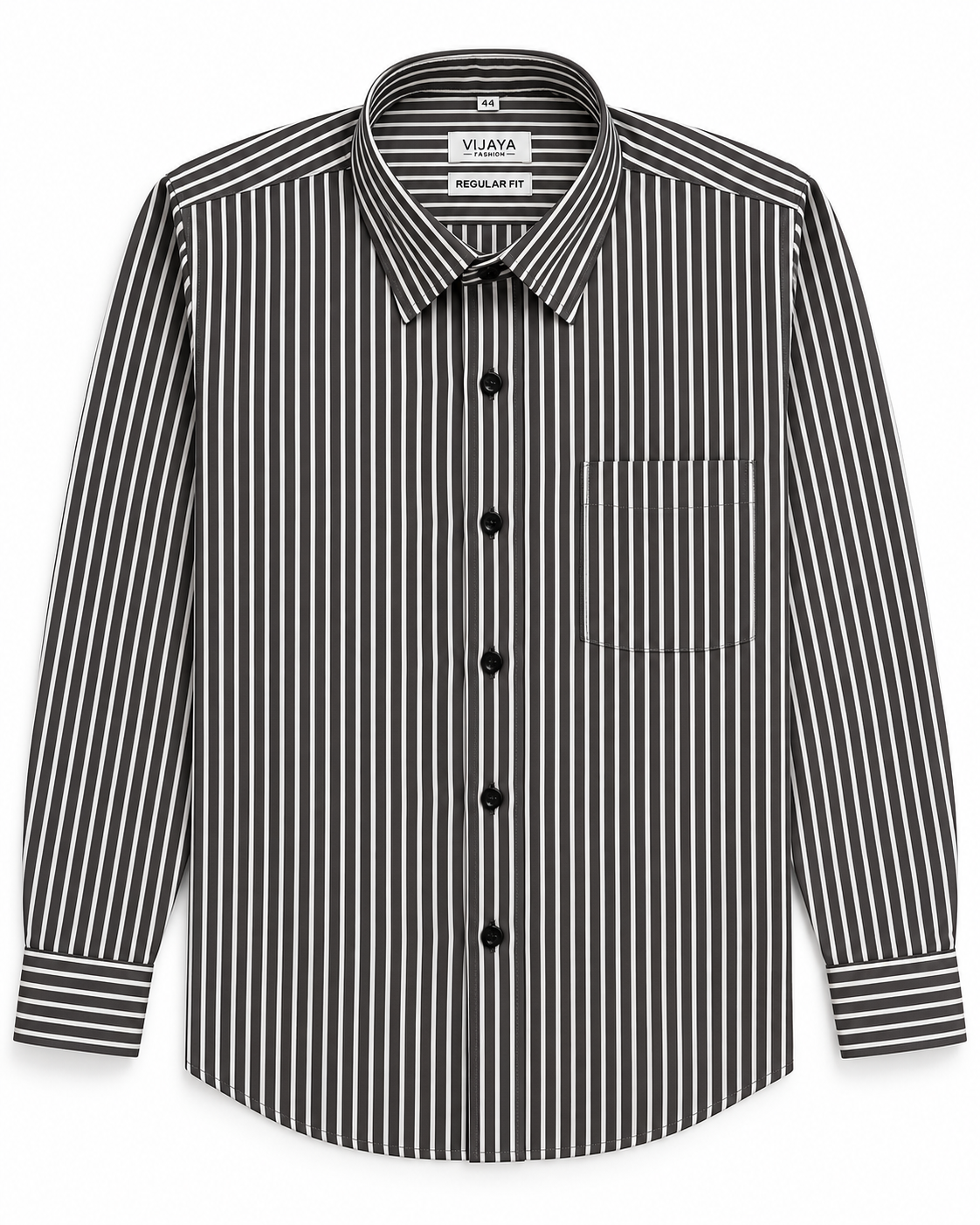 Charcoal Black White Stripe Polyester Blend Full Sleeve Regular Fit Shirt