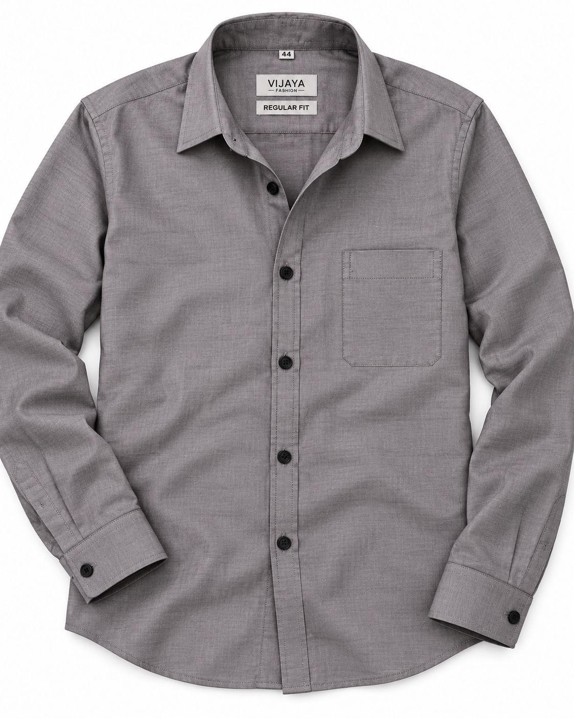 Warm Stone Gray Textured Polyester Blend Full Sleeve Regular Fit Shirt