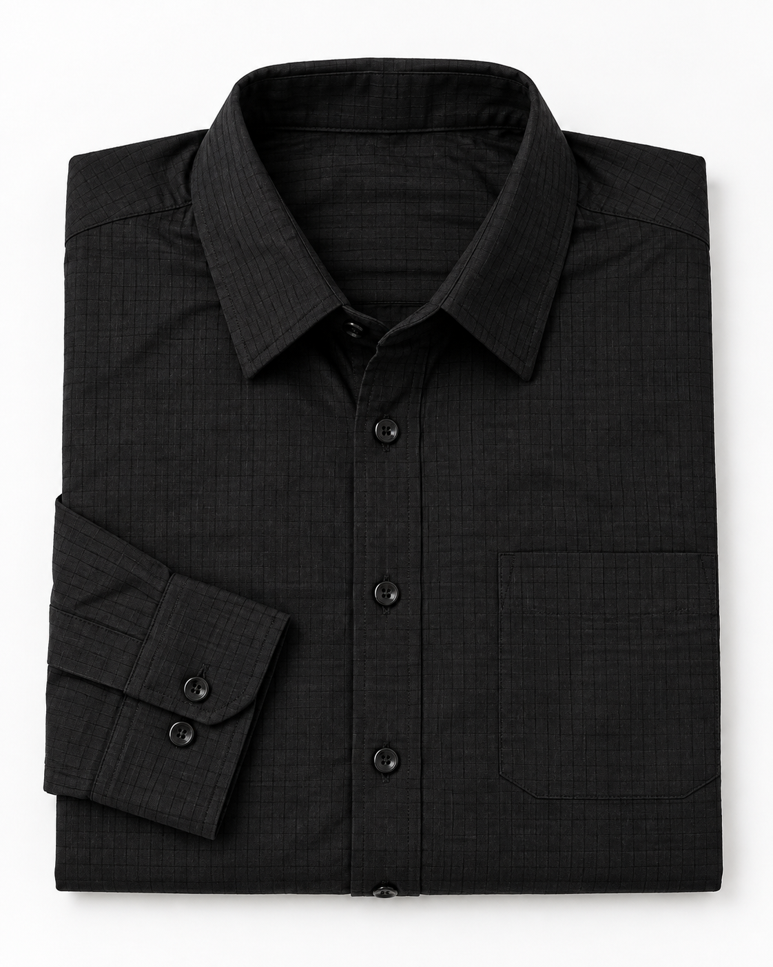 Jet Black Self-Check Cotton Full Sleeve Slim Fit Shirt