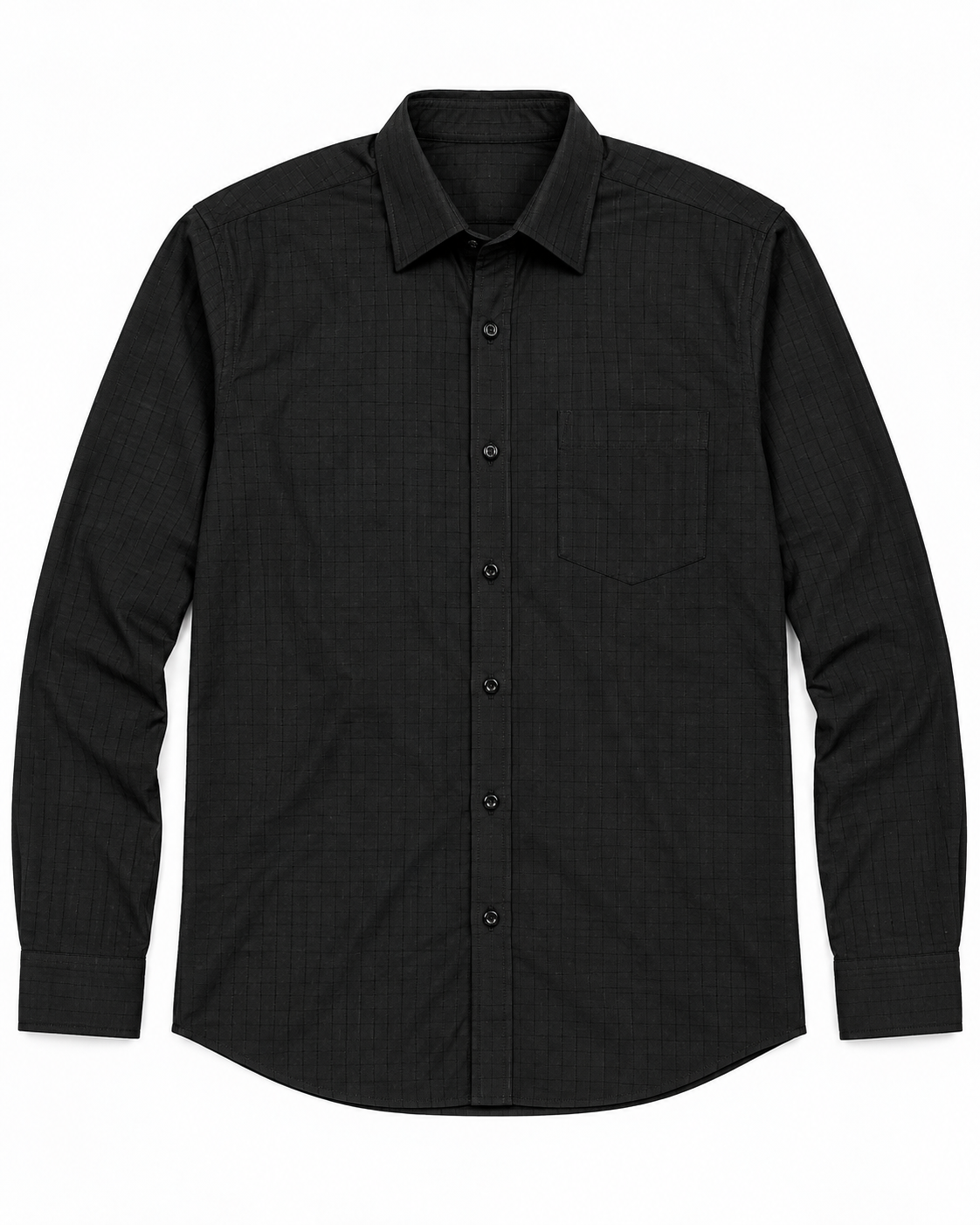 Jet Black Self-Check Cotton Full Sleeve Slim Fit Shirt