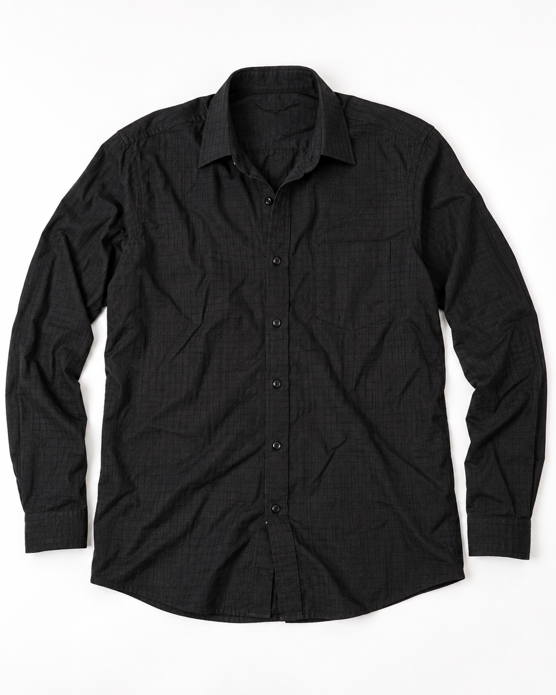 Jet Black Self-Check Cotton Full Sleeve Slim Fit Shirt