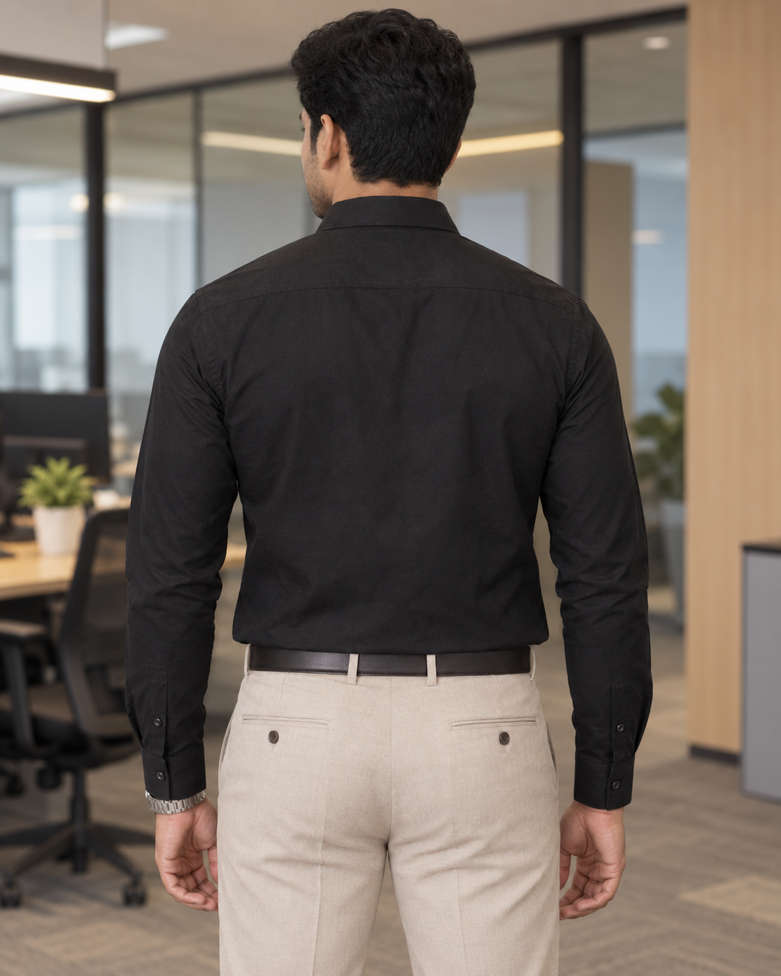 Jet Black Solid Cotton Full Sleeve Slim Fit Shirt