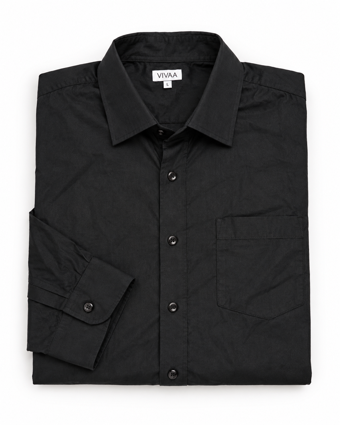Matte Black Solid Cotton Full Sleeve Slim Fit Shirt