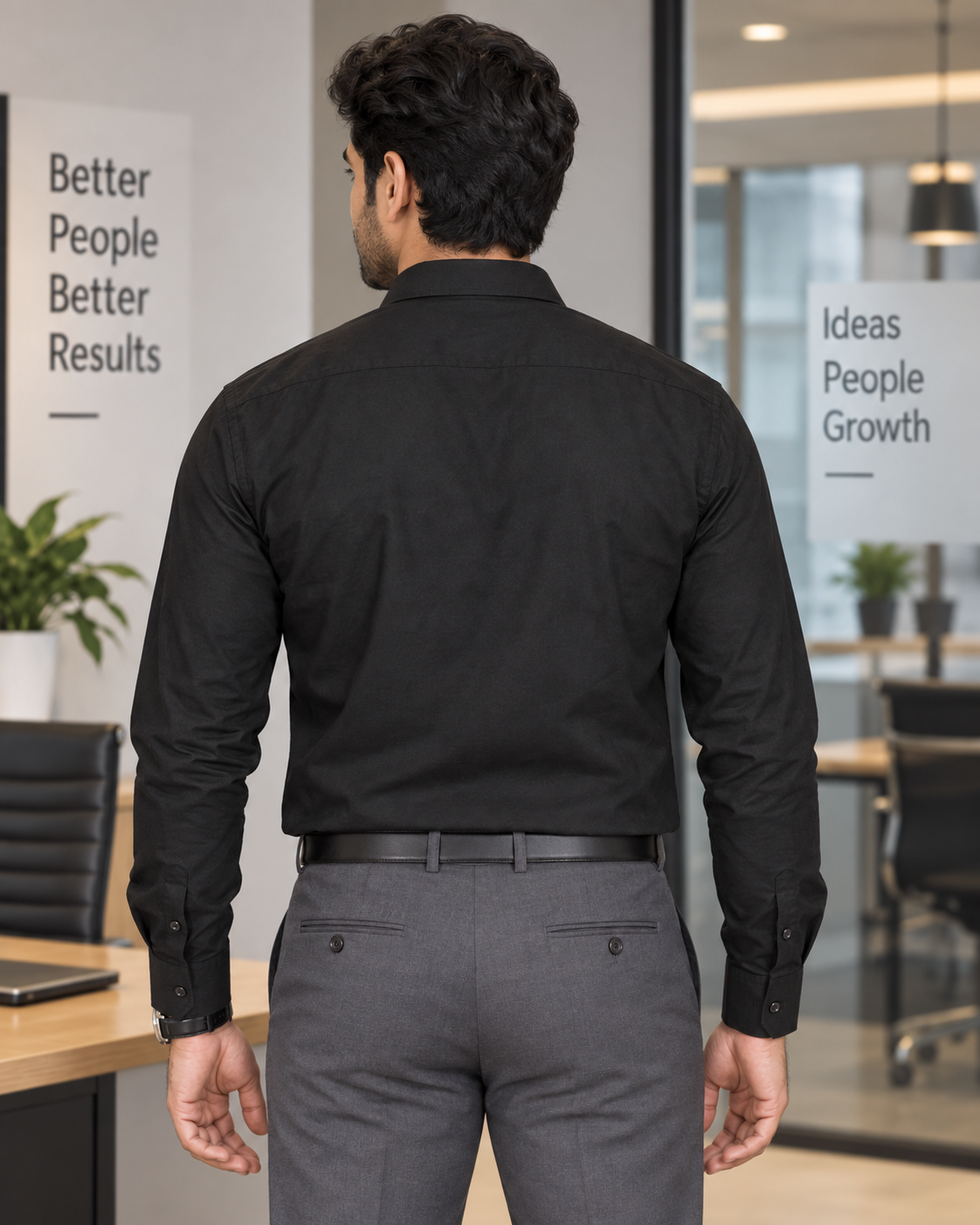 Matte Black Solid Cotton Full Sleeve Slim Fit Shirt