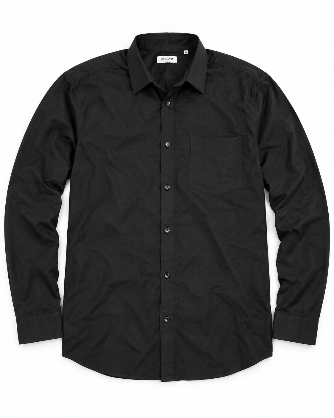 Matte Black Solid Cotton Full Sleeve Slim Fit Shirt
