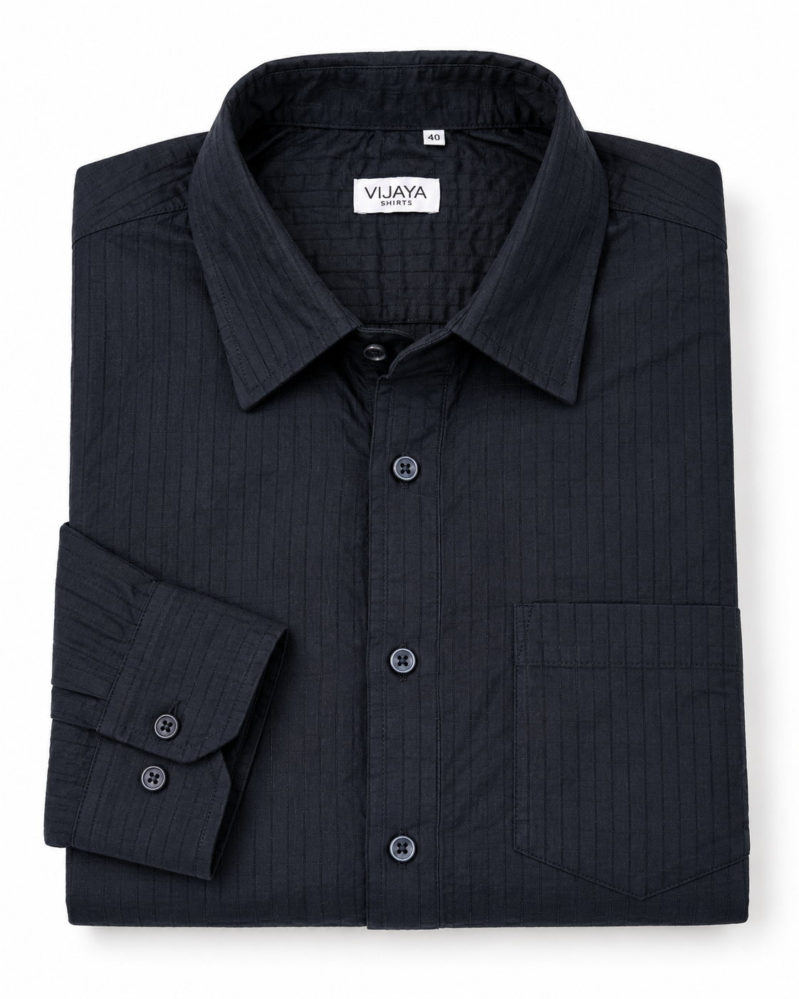 Midnight Navy Self-Check Cotton Full Sleeve Slim Fit Shirt