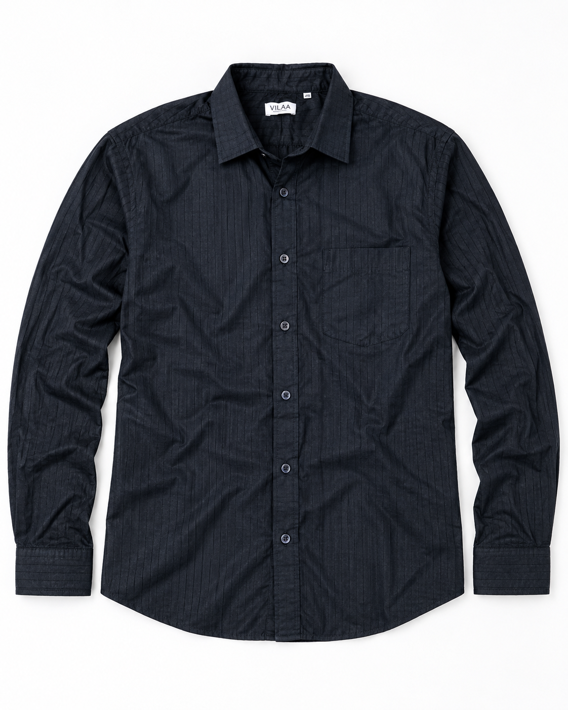 Midnight Navy Self-Check Cotton Full Sleeve Slim Fit Shirt