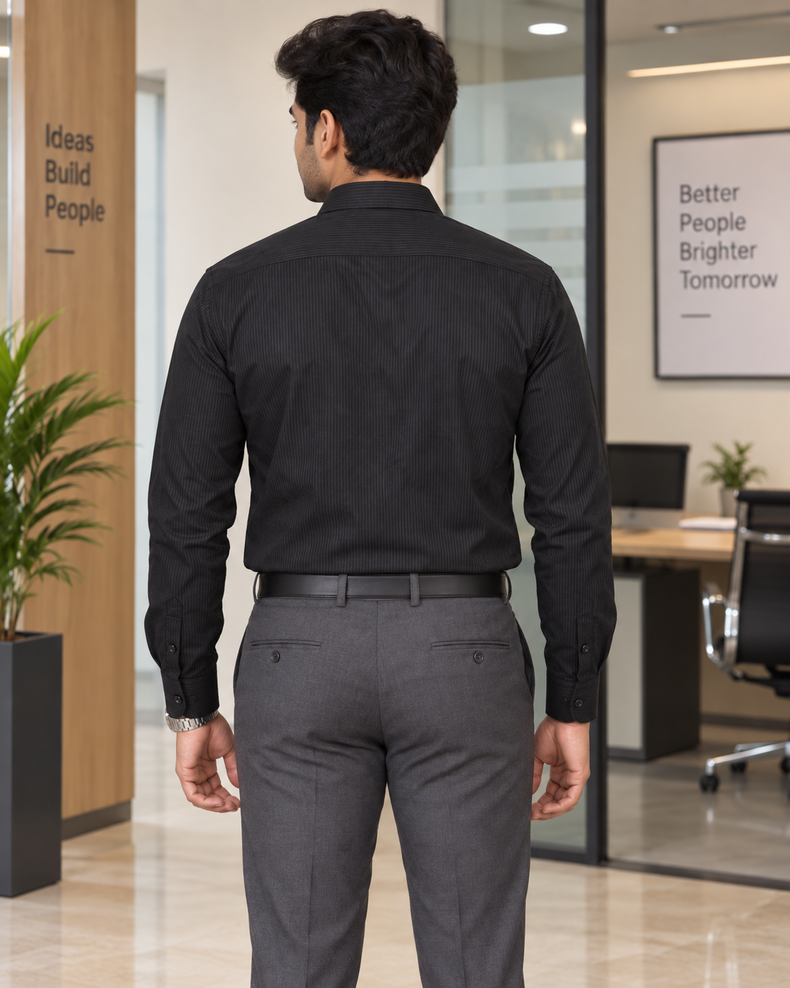 Onyx Black Tonal Stripe Cotton Full Sleeve Slim Fit Shirt