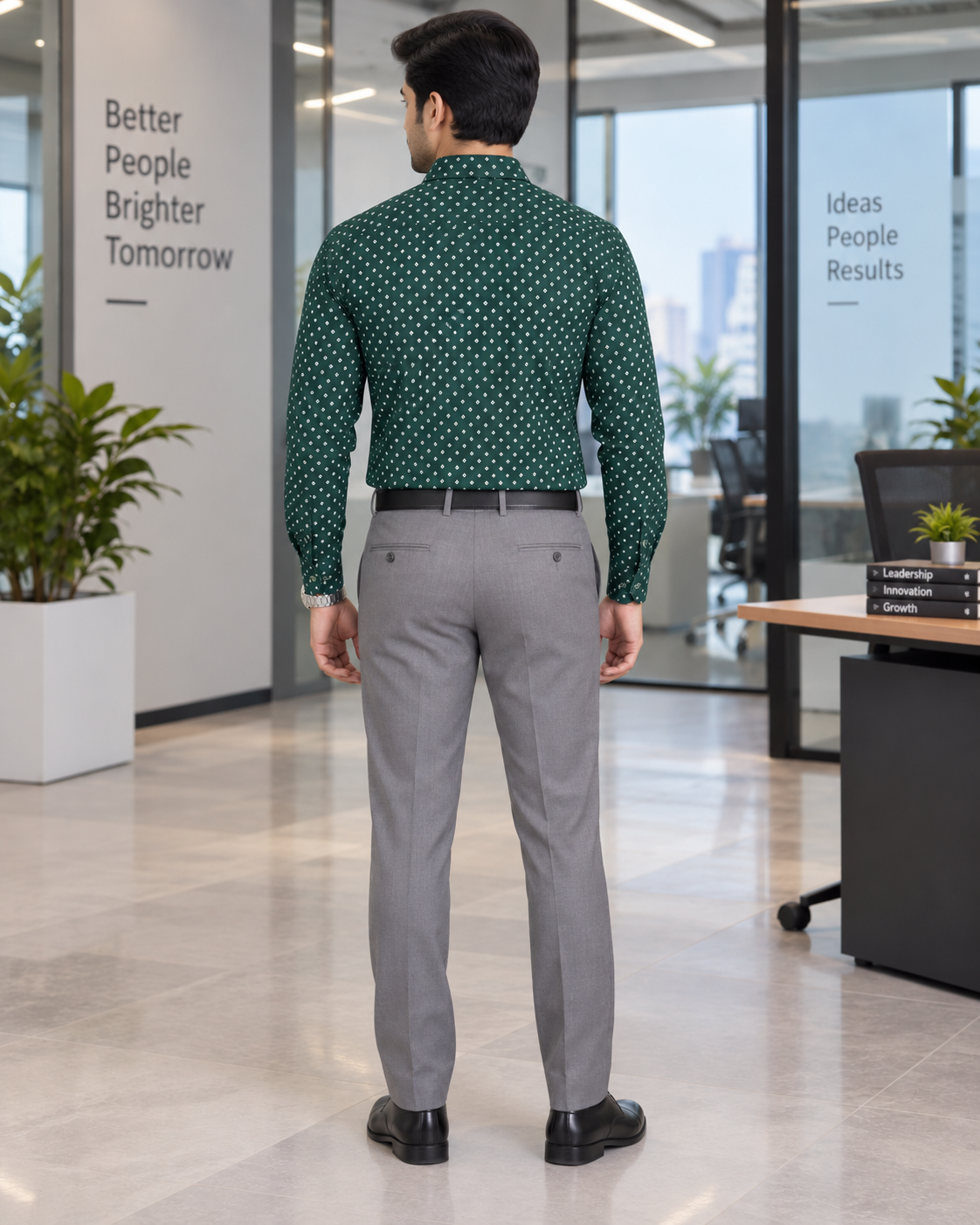 Deep Bottle Green Micro Geometric Print Cotton Full Sleeve Slim Fit Shirt