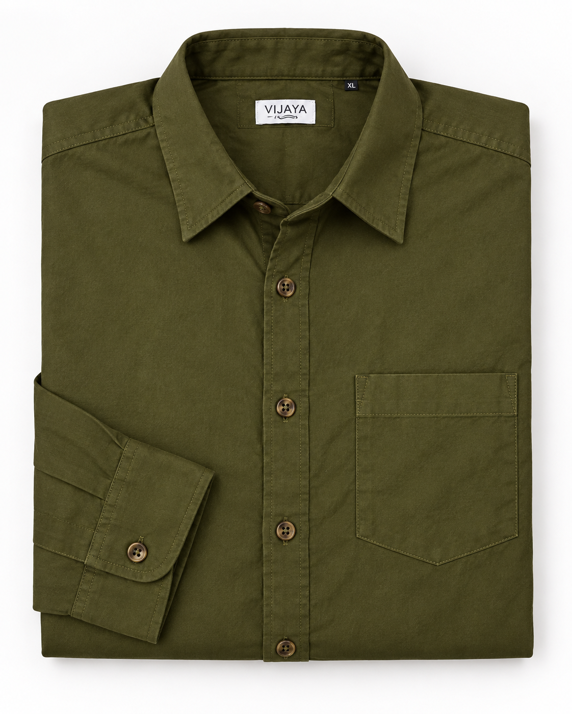 Military Olive Green Solid Cotton Full Sleeve Slim Fit Shirt
