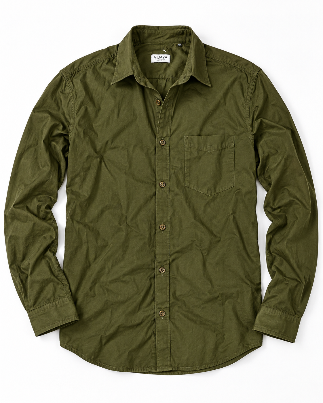 Military Olive Green Solid Cotton Full Sleeve Slim Fit Shirt
