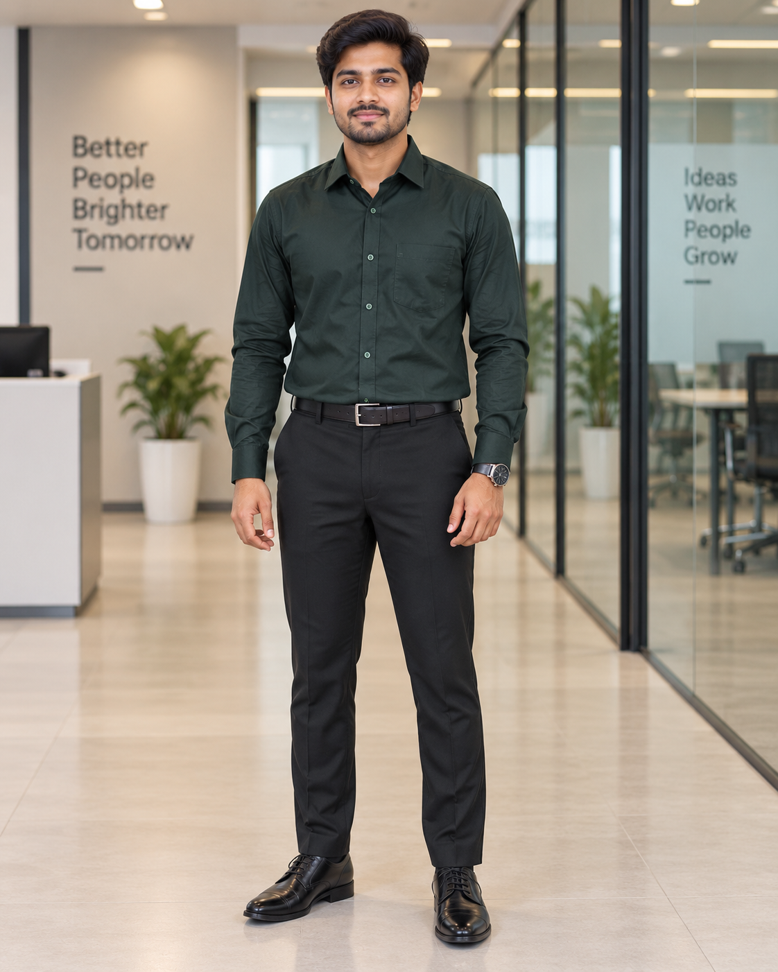 Deep Forest Green Solid Cotton Full Sleeve Slim Fit Shirt