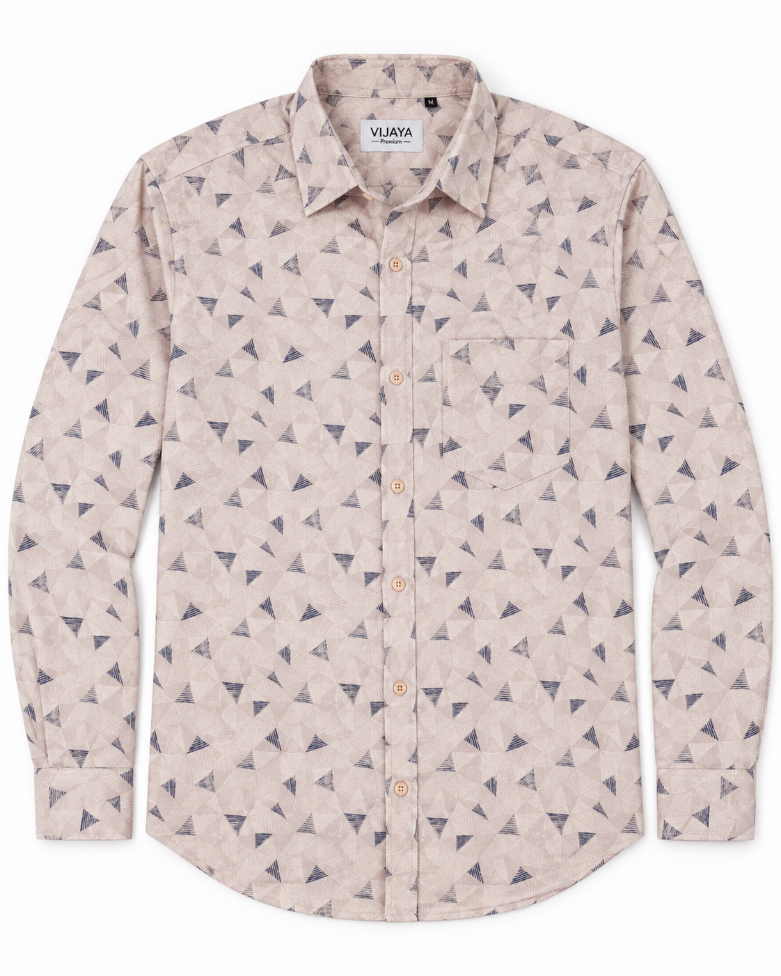 Sand Beige Geometric Print Cotton Full Sleeve Slim Fit Shirt