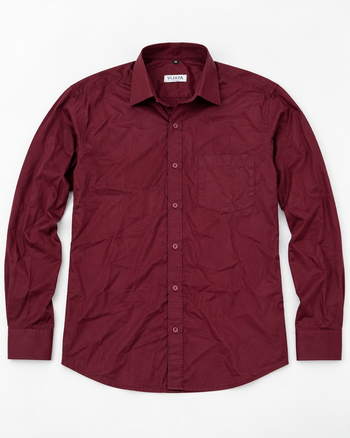 Burgundy Red Solid Cotton Full Sleeve Slim Fit Shirt