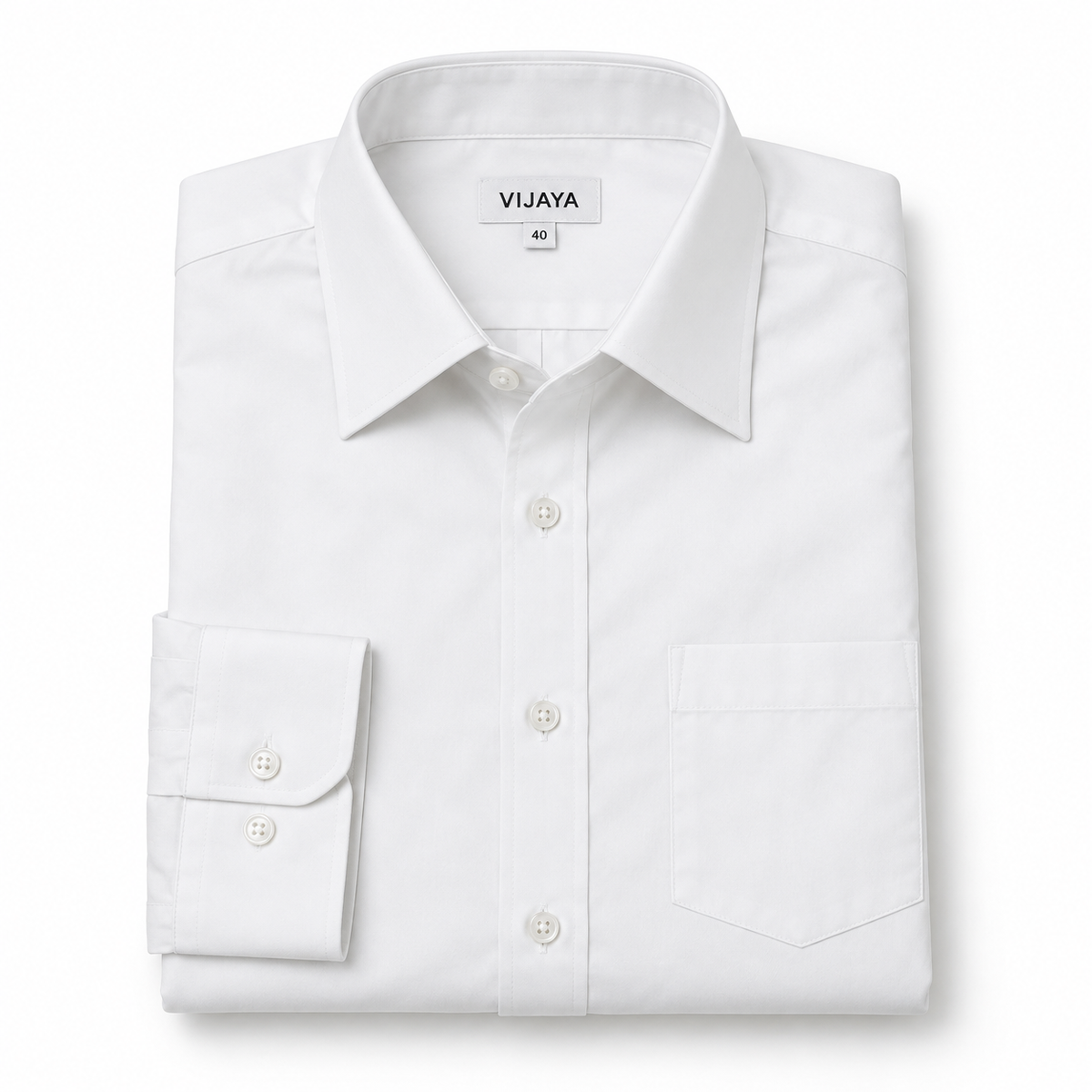 Pure White Solid Cotton Full Sleeve Slim Fit Shirt