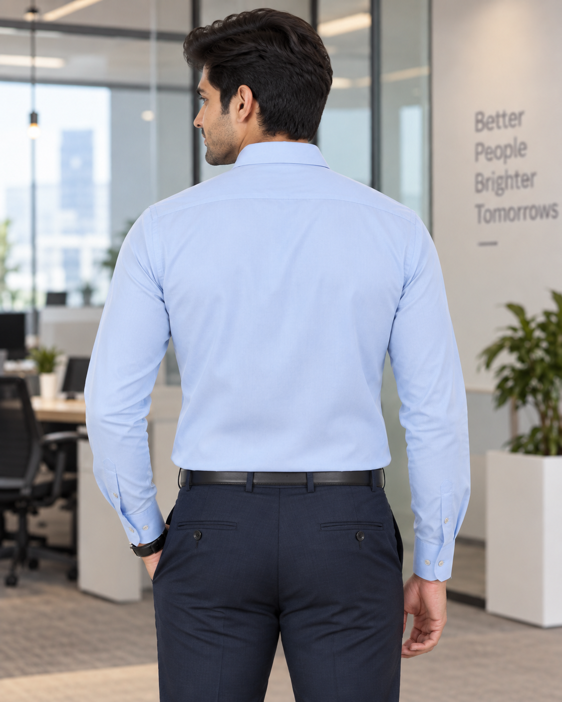 Light Sky Blue Solid Cotton Full Sleeve Slim Fit Shirt