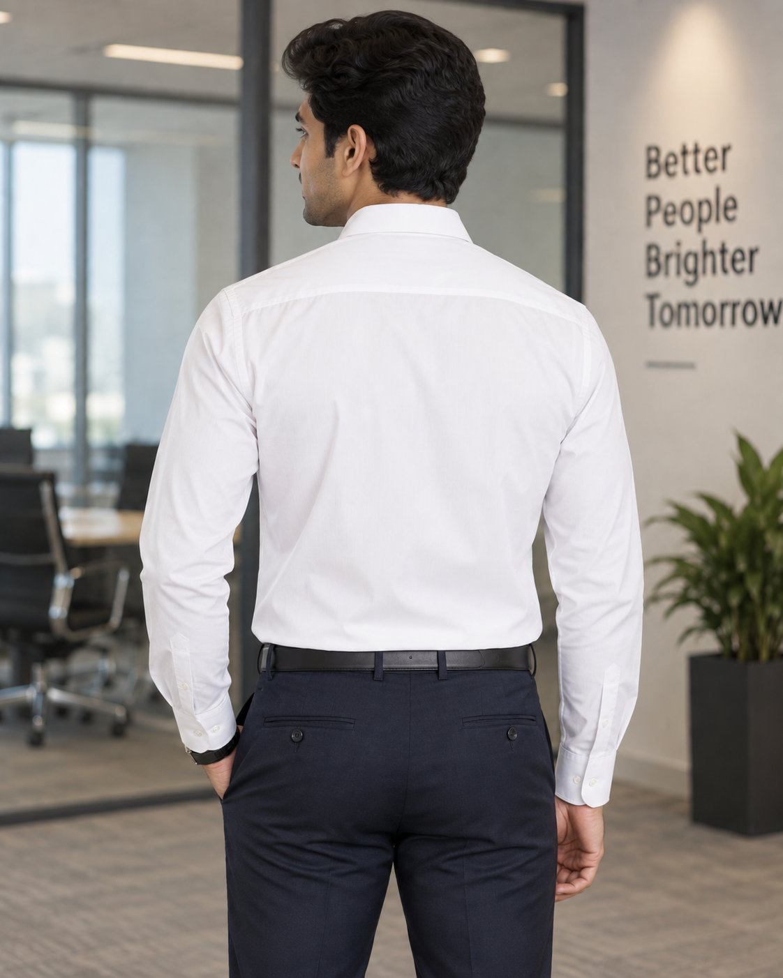 Pure White Solid Cotton Full Sleeve Slim Fit Shirt
