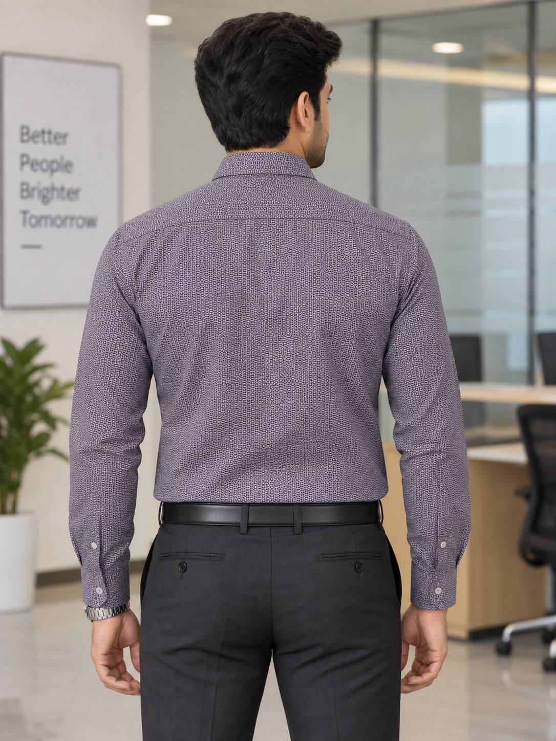 Mauve Gray Micro Print Cotton Full Sleeve Slim Fit Shirt