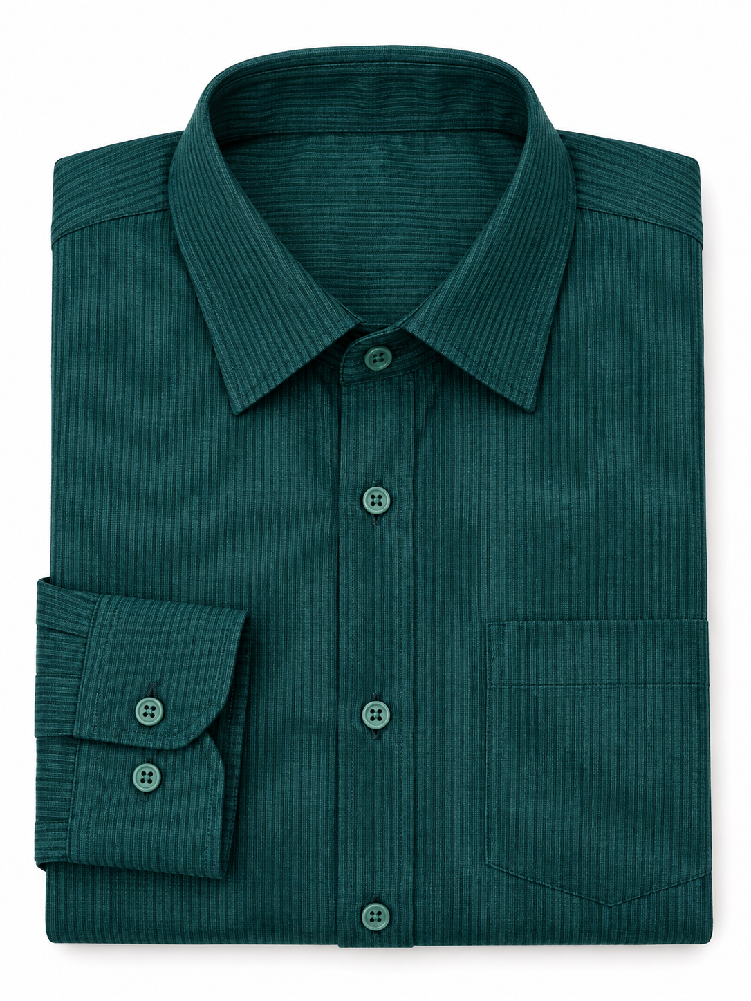 Deep Teal Green Tonal Stripe Cotton Full Sleeve Slim Fit Shirt