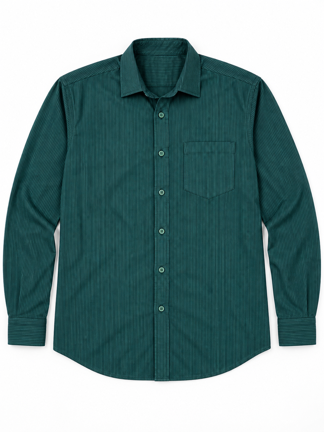 Deep Teal Green Tonal Stripe Cotton Full Sleeve Slim Fit Shirt