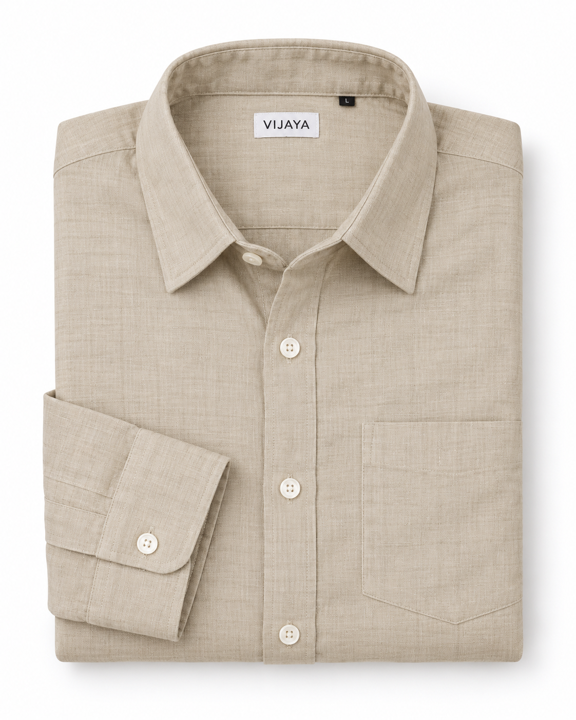 Stone Beige Textured Cotton Full Sleeve Slim Fit Shirt