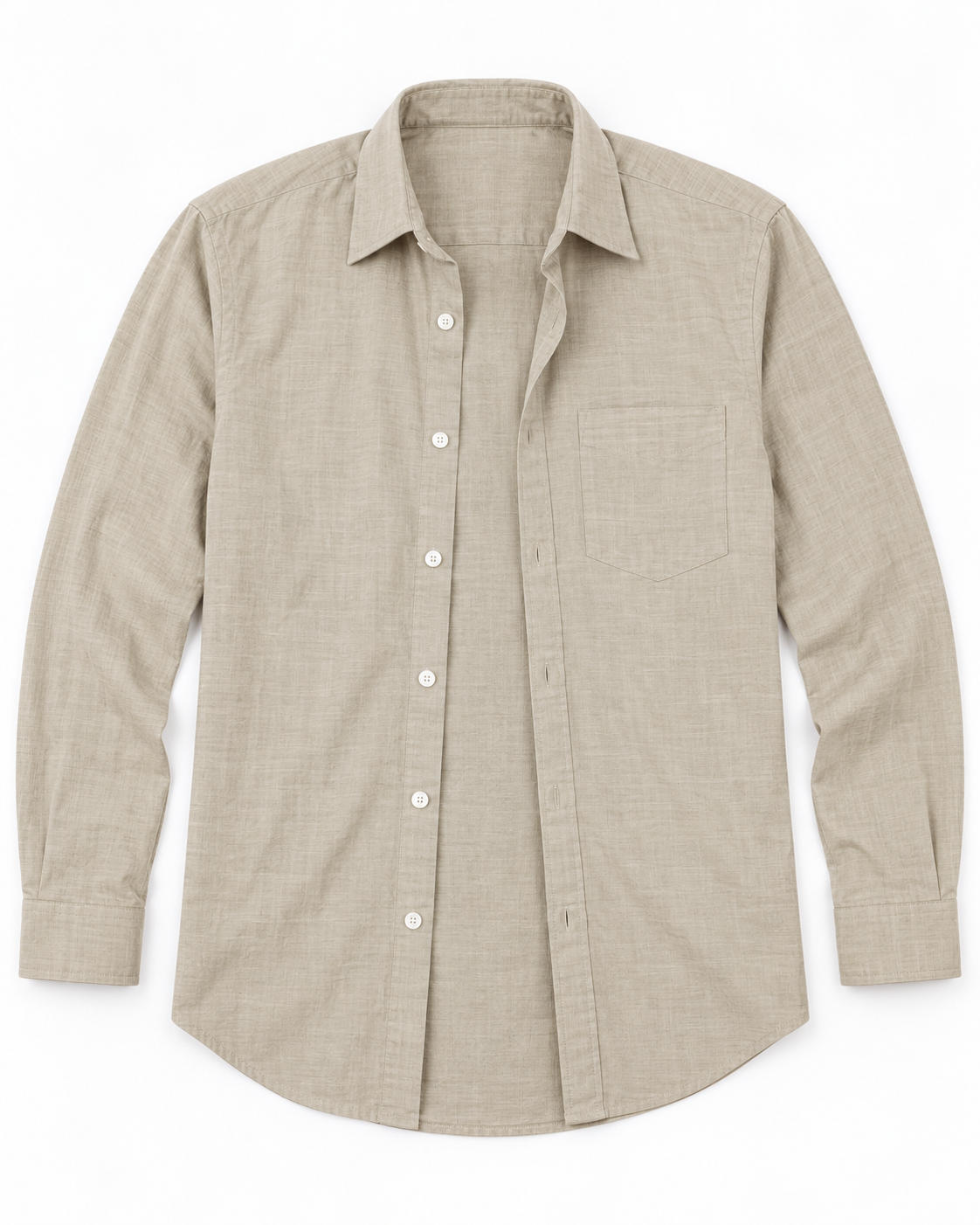 Stone Beige Textured Cotton Full Sleeve Slim Fit Shirt